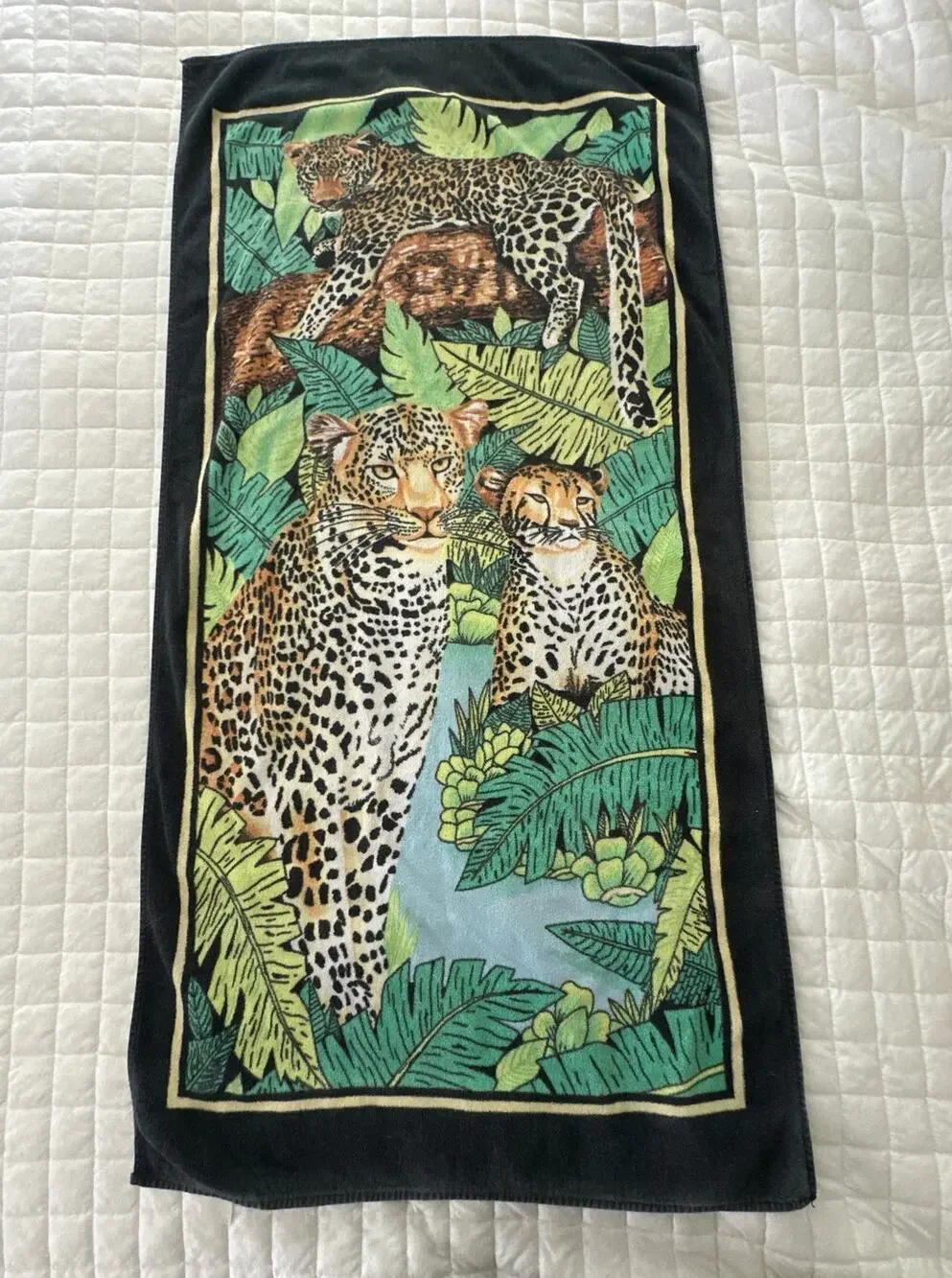 Vintage Hiltex Beach Towel Jungle Leopards Big Cats Tropical Retro Y2K Summer